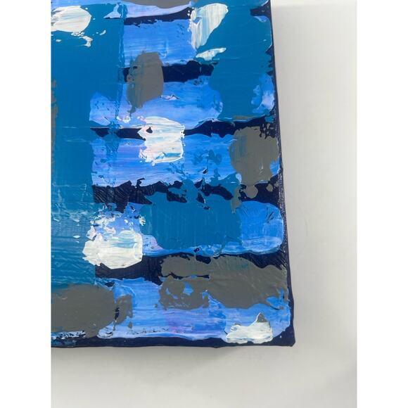 Handmade Acrylic Painting on Canvas Square Abstract Blue Gray 7.5"x8"x1.5" Art - Picture 4 of 12